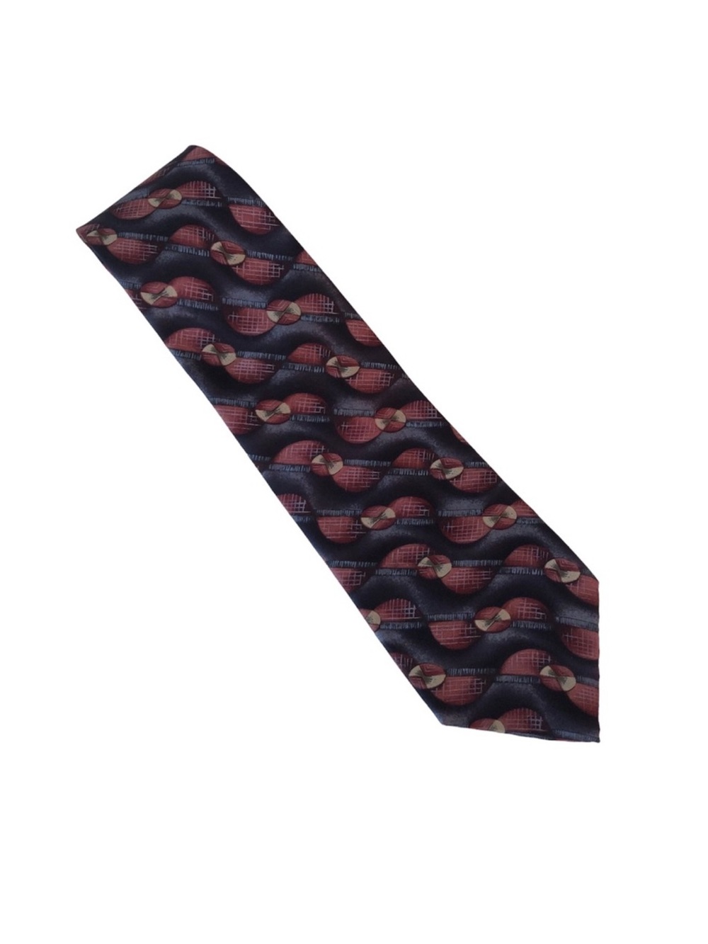 Barrington Made in Usa Silk Vintage‎ Burgundy Black Tan Art Deco Necktie